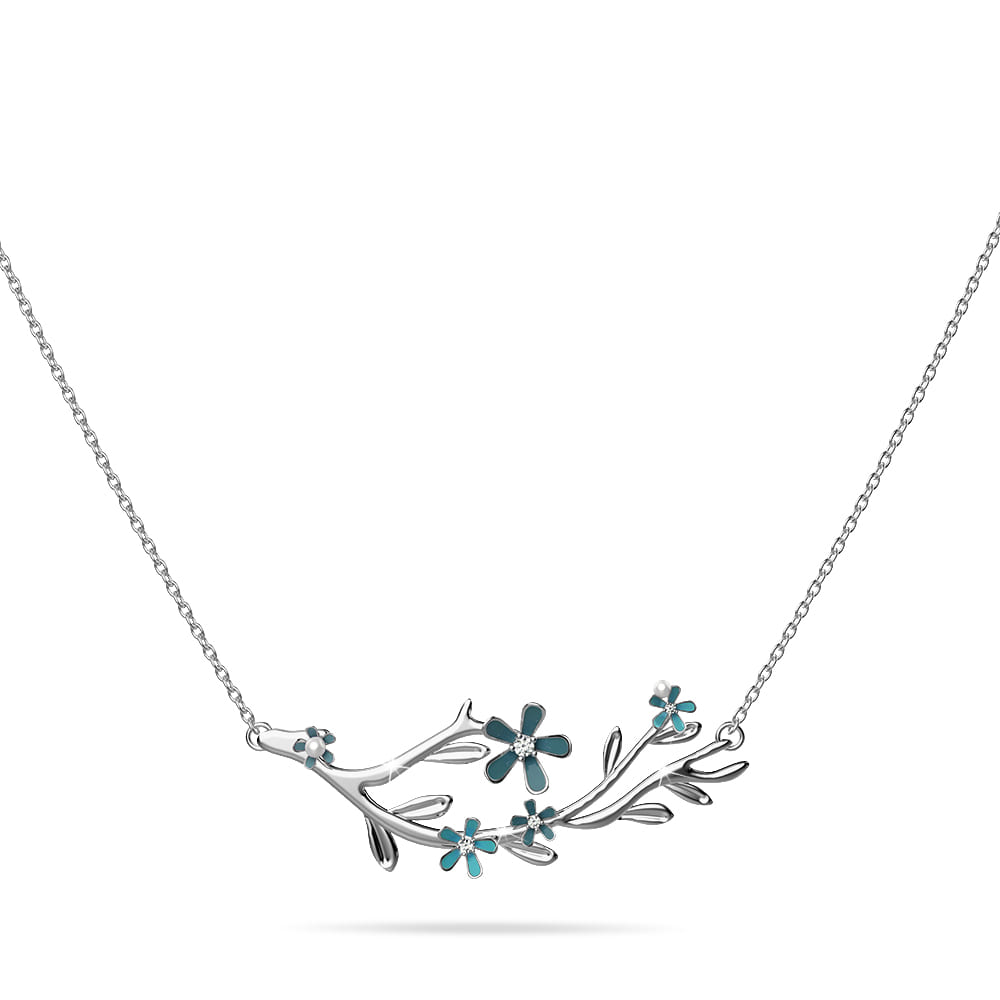 Forget Me Not Bloom Silver Necklace Embellished with Swarovski Crystals