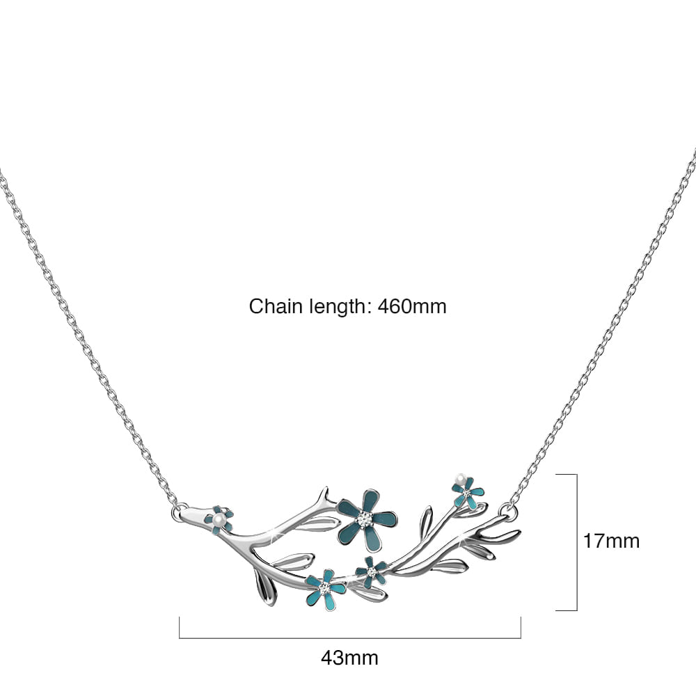 Forget Me Not Bloom Silver Necklace Embellished with Swarovski Crystals
