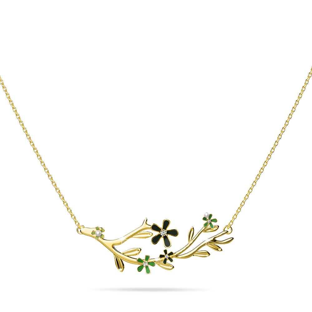 Green Quinate Bloom Gold Necklace Embellished with Swarovski Crystals