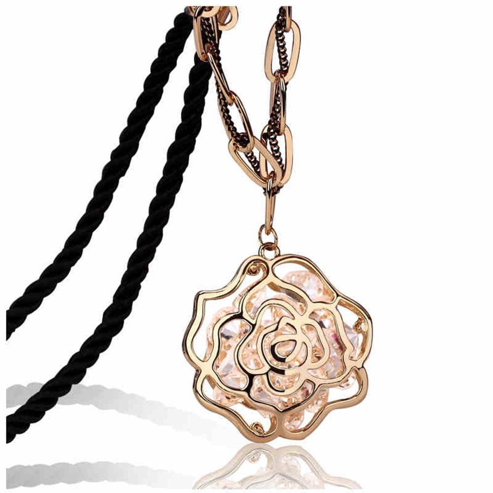 Big Rose Long Necklace Embellished with Swarovski¬Æ crystals