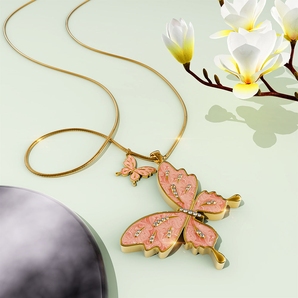 Sweet Butterfly Long Necklace Pink Embellished with Swarovski  crystals