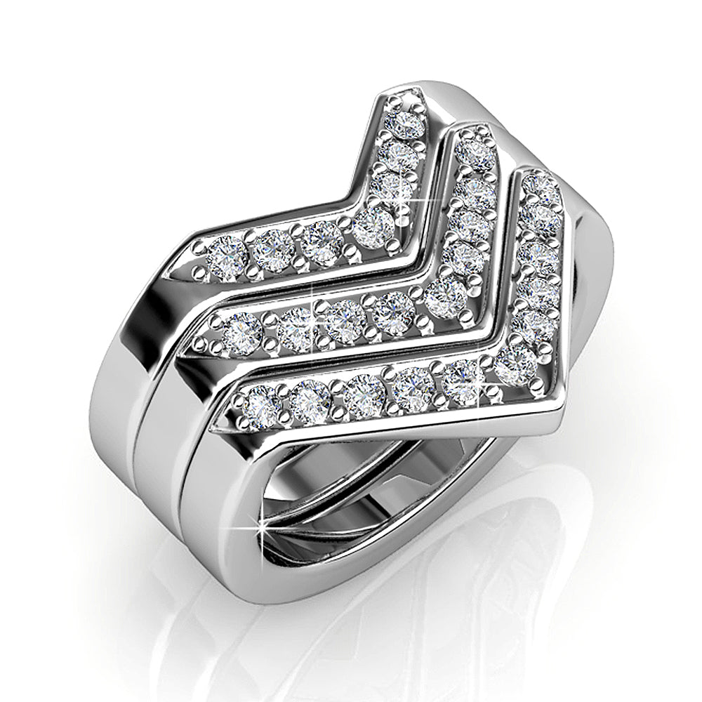 3pc V Cocktail Ring Embellished with  Swarovski® Crystals