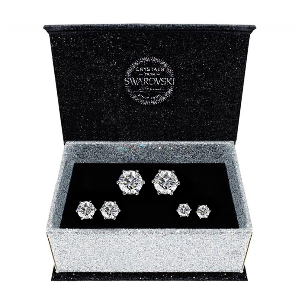 Boxed 3 Pairs Stud Earrings Set Embellished with Swarovski® crystals