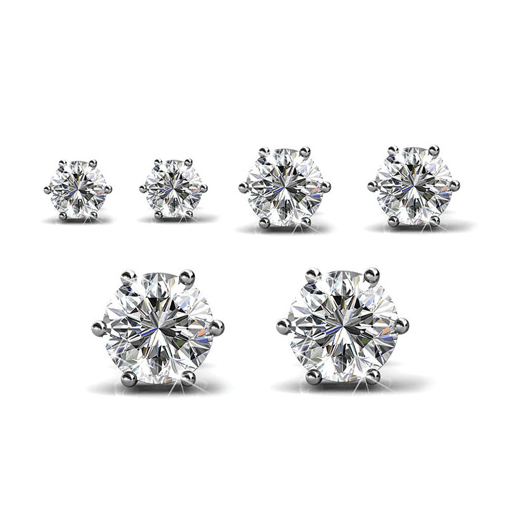 Boxed 3 Pairs Stud Earrings Set Embellished with Swarovski® crystals