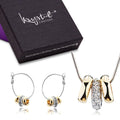 Two Tone Ring Charm Necklace and Earrings Set Embellished with Swarovski crystals - Brilliant Co