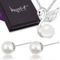Snowwhite Swan Necklace & Earrings Set w/Swarovski® Crystals & Pearls - Brilliant Co
