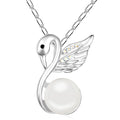 Snowwhite Swan Necklace & Earrings Set w/Swarovski® Crystals & Pearls - Brilliant Co