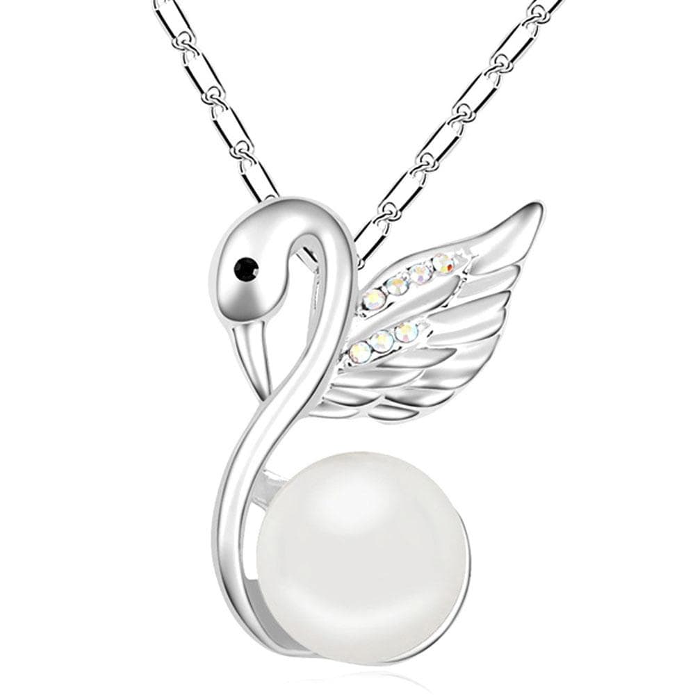 Snowwhite Swan Necklace & Earrings Set w/Swarovski® Crystals & Pearls - Brilliant Co