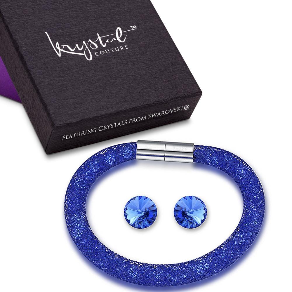 Boxed Stardust Single Bracelet and Earrings Set Blue Embellished with Swarovski  crystals