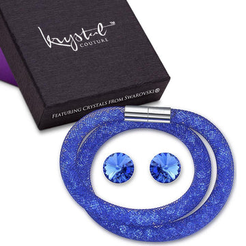 Boxed Stardust Double Bracelet and Earrings Set Blue Embellished with Swarovski  crystals