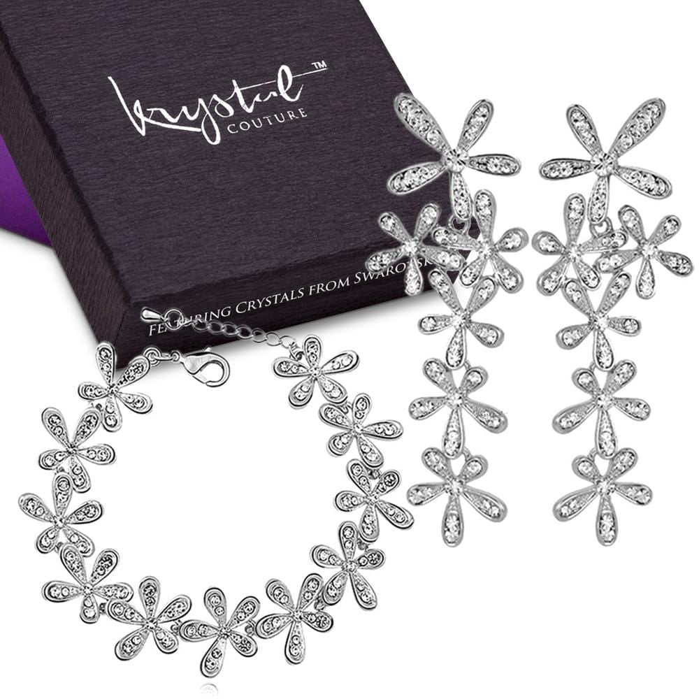 Magnolia Bracelet and Earrings Set Embellished with Swarovski crystals - Brilliant Co