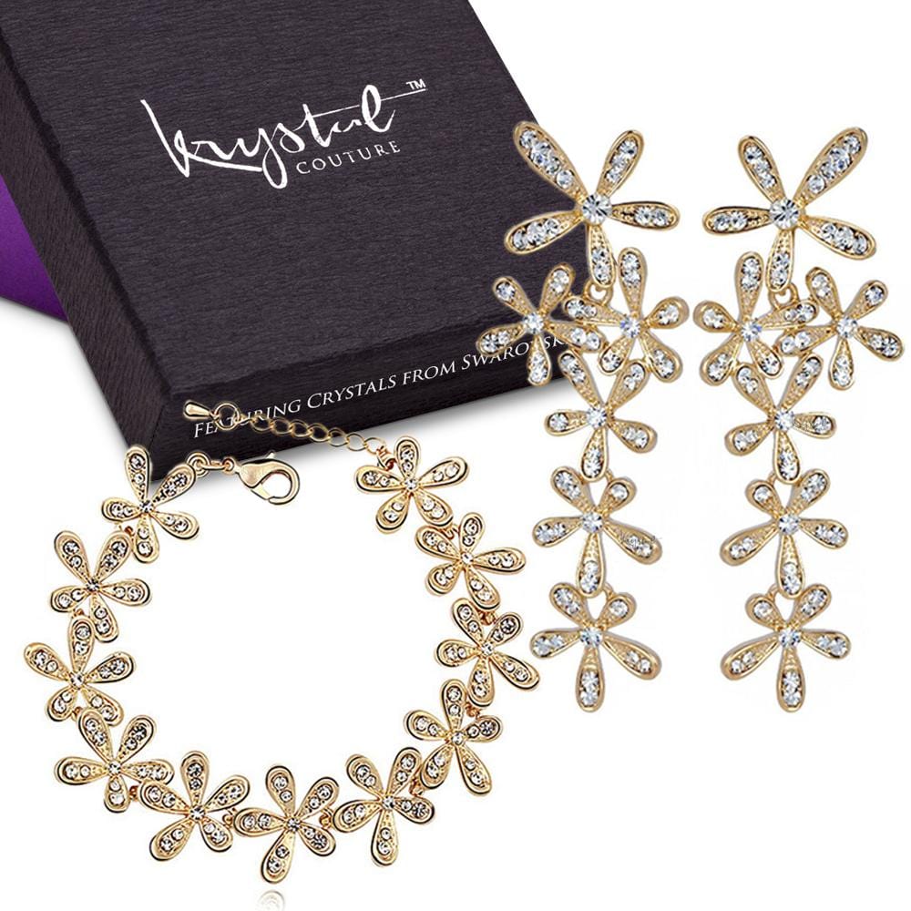 Magnolia Bracelet and Earrings Set Embellished with Swarovski crystals - Brilliant Co