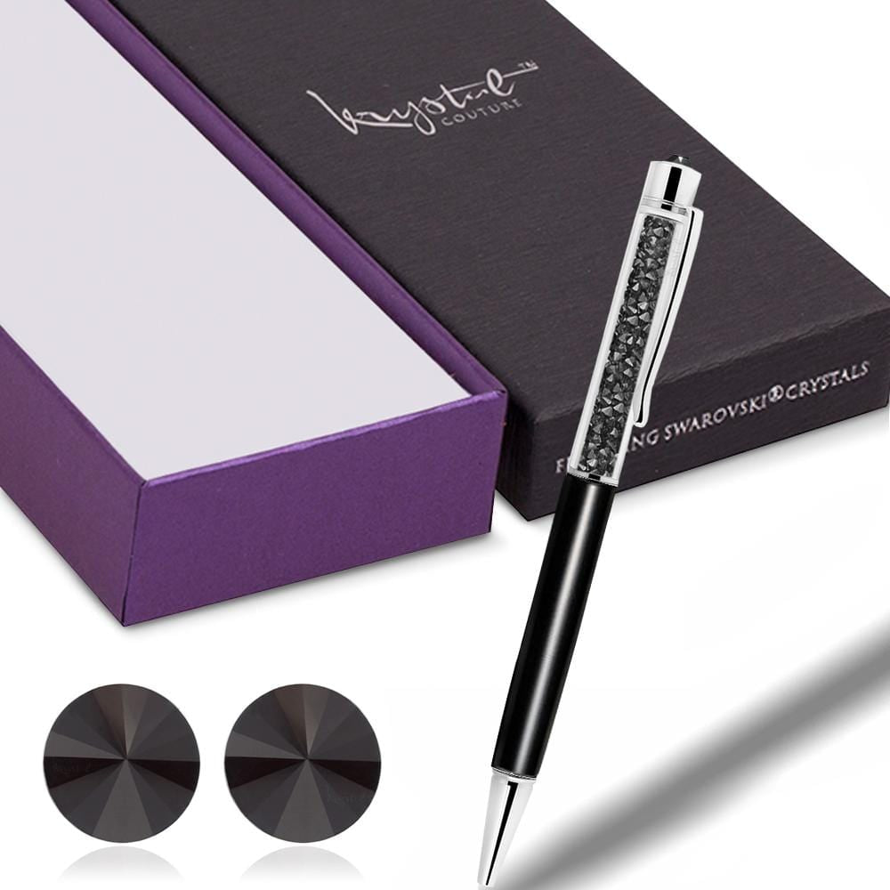 Boxed Pen and Earrings Set Black Embellished with Swarovski crystals - Brilliant Co