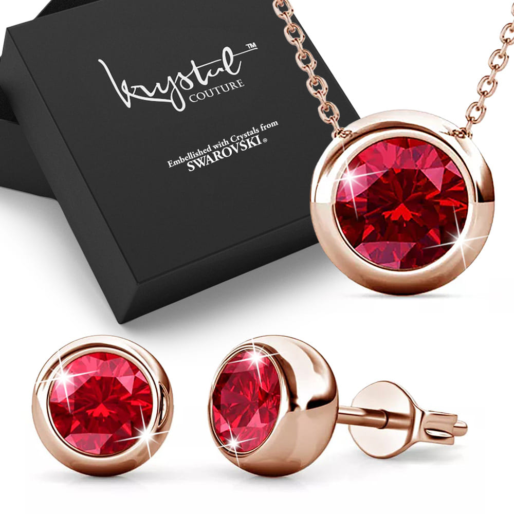 Boxed Opulence Boxed Set Embellished with Ruby Swarovski Crystals in Rose Gold