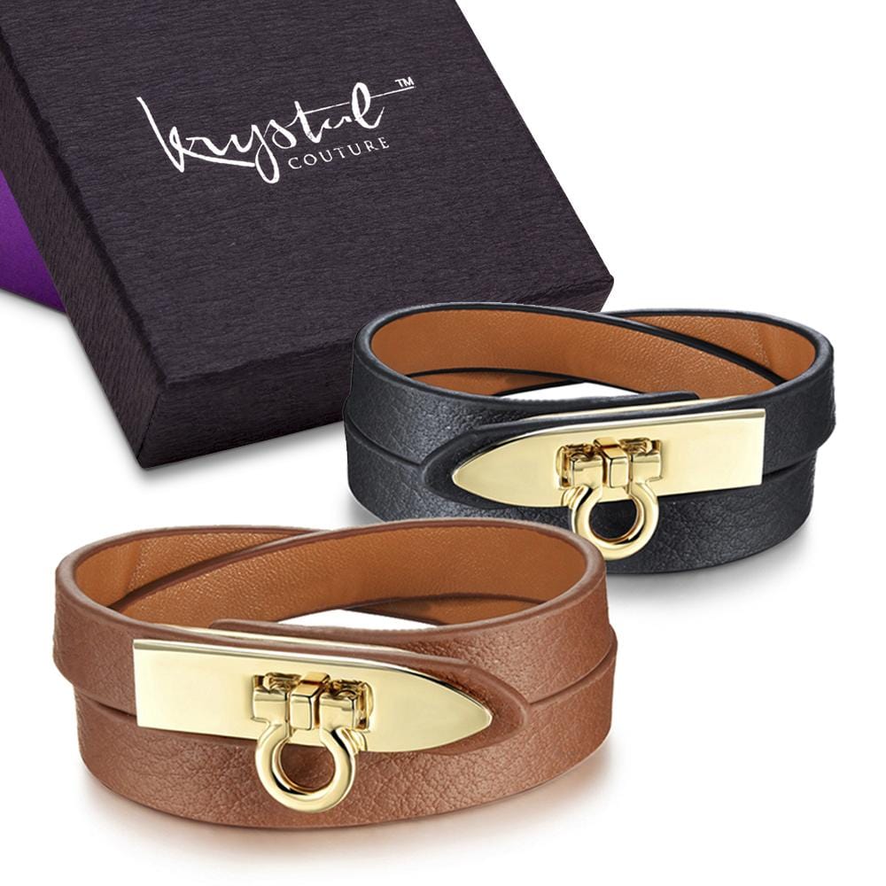 Genuine Cow Leather Wrap Bracelet With 18K Gold Buckle - Brilliant Co