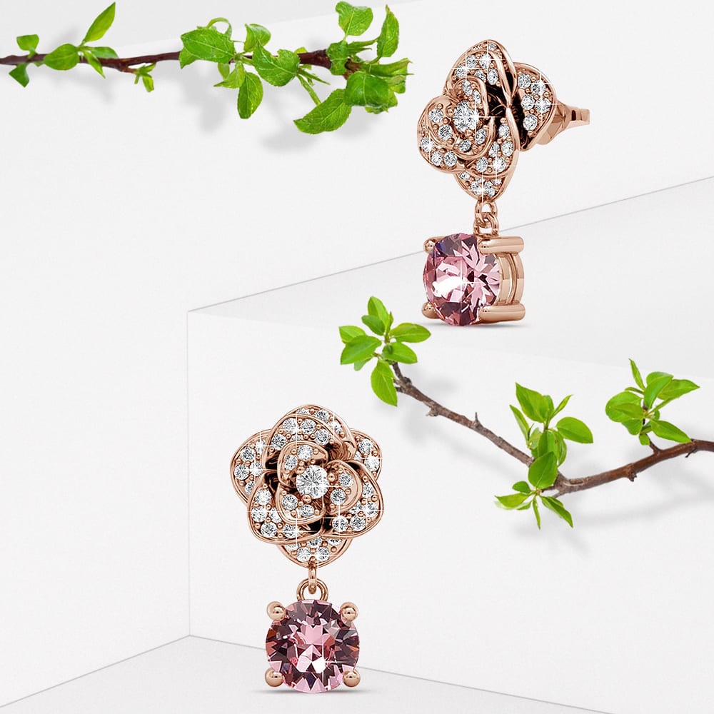 Boxed Flower Blush Jewellery Set Embellished with Swarovski Crystal in Rose Gold