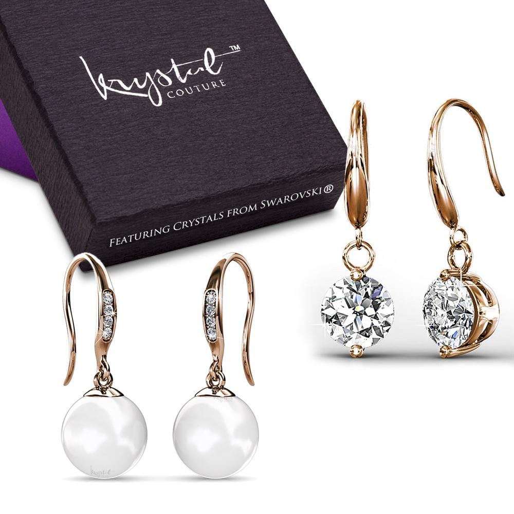 Boxed 2 Pairs Earrings Embellished with Swarovski crystals and Pearls Set - Brilliant Co