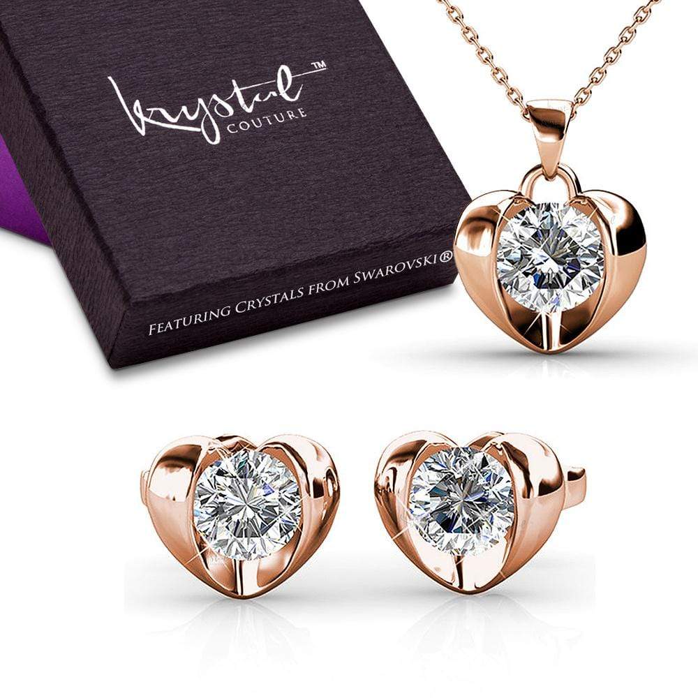 Boxed Lavish Heart Necklace and Earrings Set Embellished with Swarovski crystals - Brilliant Co