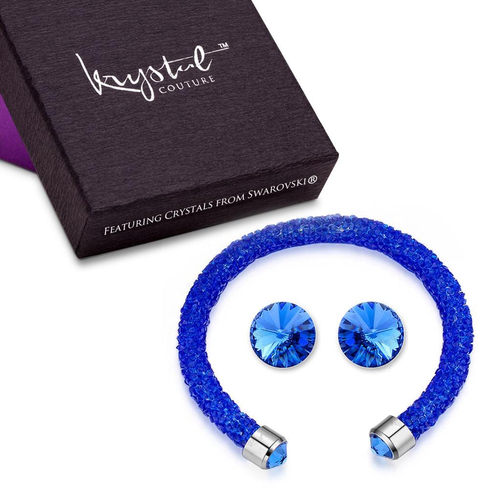 Boxed Blue Elemental Bangle And Earrings Set Embellished with Swarovski® crystals