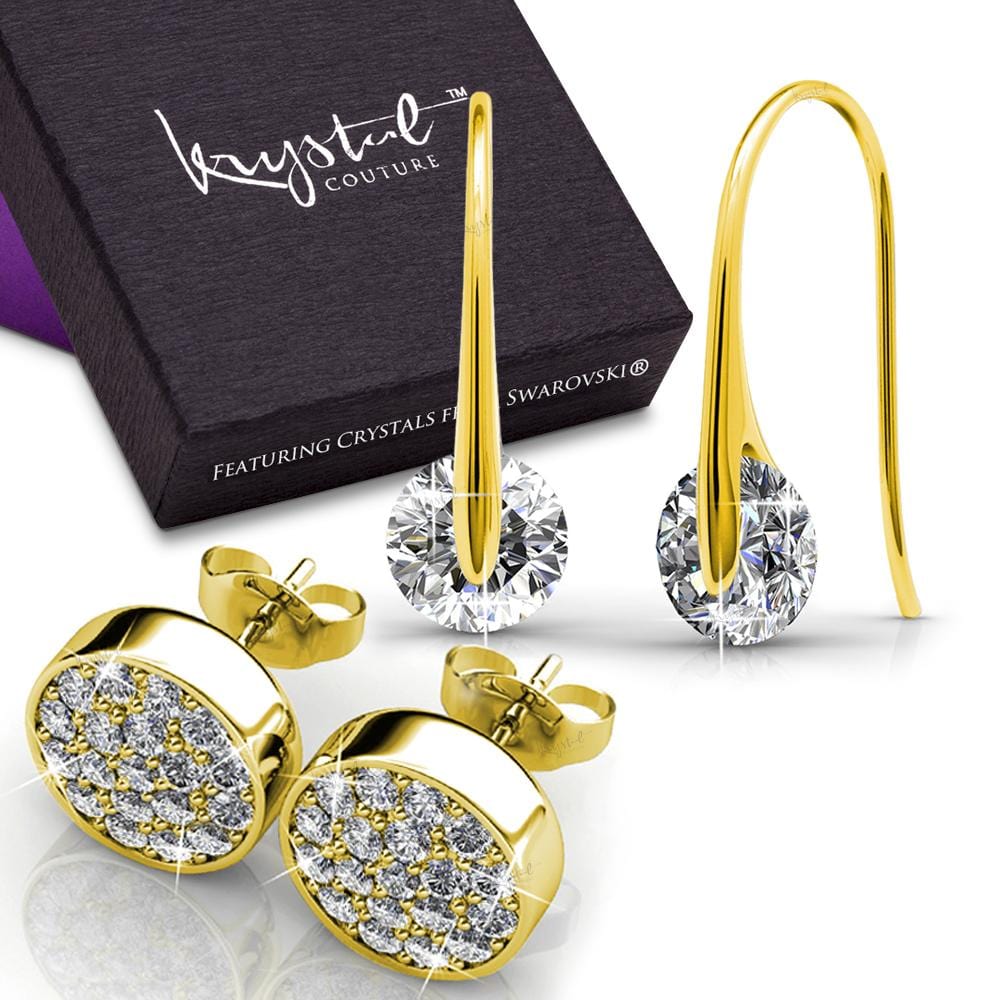 Boxed 2 Pairs Earrings Set Embellished with Swarovski crystals - Brilliant Co