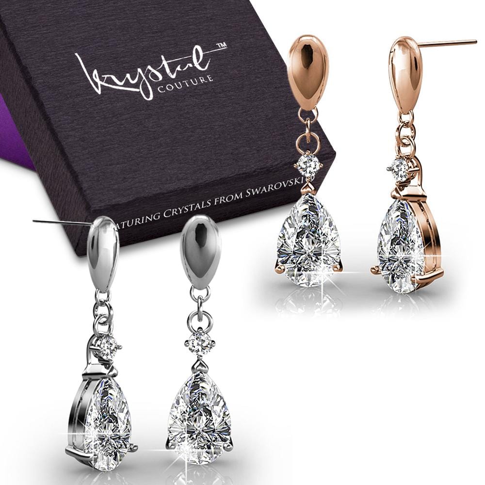 Boxed 2 Pairs Anastacia Drop Earrings Set Embellished with Swarovski crystals - Brilliant Co