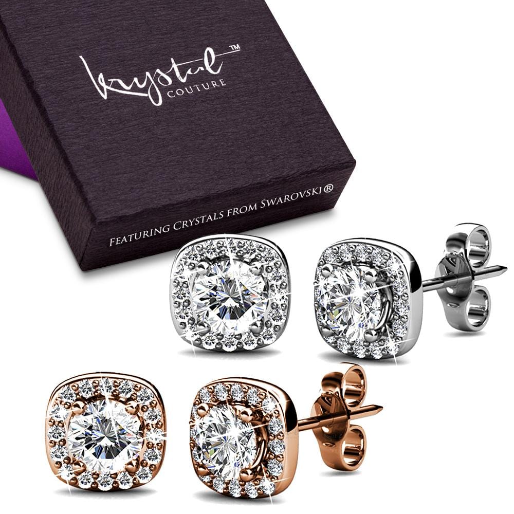 Boxed 2-Pairs Lux Studs Set Embellished with Swarovski® crystals - Brilliant Co