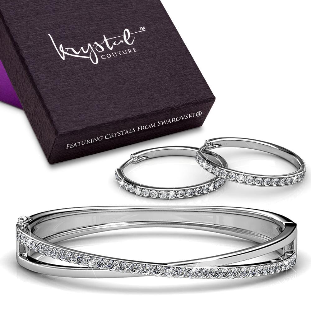 Boxed Perfection Bangle And Earrings Set White Gold Embellished with Swarovski® Crystals