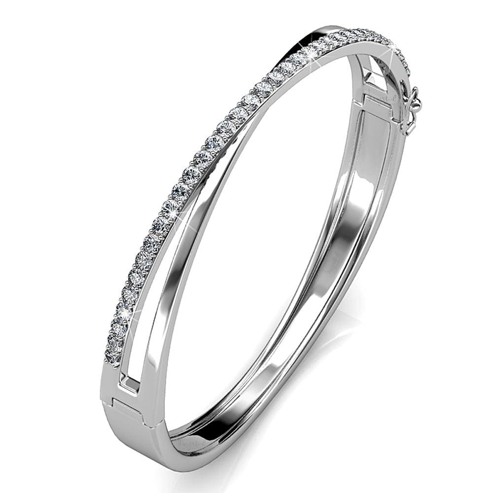 Boxed Perfection Bangle And Earrings Set White Gold Embellished with Swarovski® Crystals