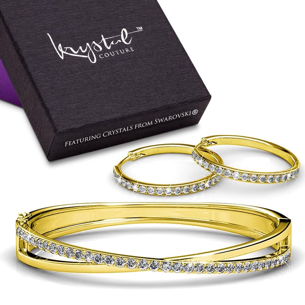 Boxed Perfection Bangle And Earrings Set Gold Embellished with Swarovski® Crystals