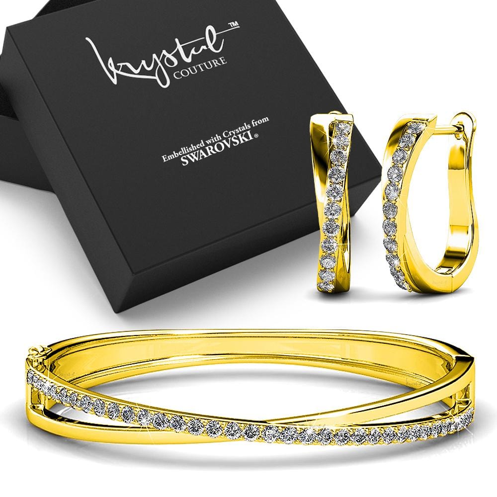 Boxed Lady Bangle And Earrings Set Gold Embellished with Swarovski® Crystals