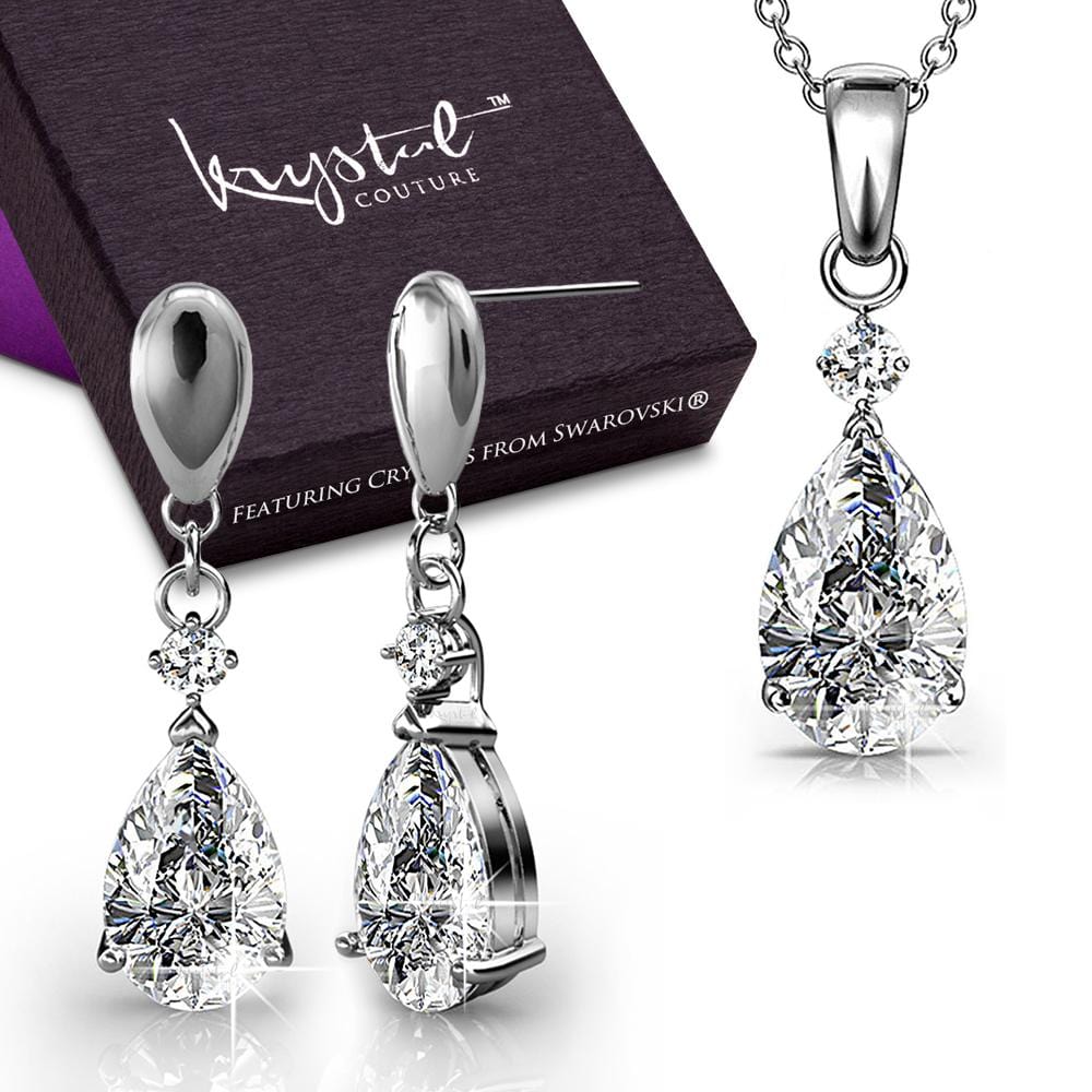 Boxed Pretty Anastacia Necklace And Earrings Set White Gold Embellished with Swarovski crystals - Brilliant Co
