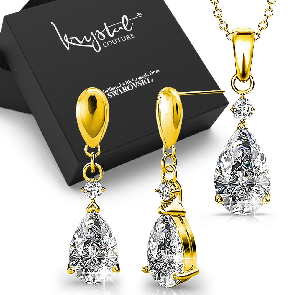 Boxed Pretty Anastacia Necklace And Earrings Set Gold Embellished with Swarovski crystals - Brilliant Co