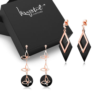 Boxed Butterflies & Geometric Diamond Dangle Earrings Set - Brilliant Co