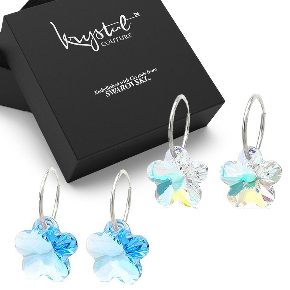 Boxed Solid 925 Sterling Silver 2pr Sleepers Earrings Set Embellished with Swarovski  crystals