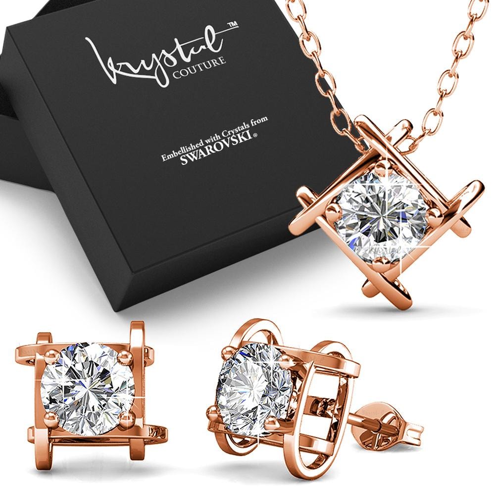 Boxed Majestic Beauty Necklace and Stud Earrings Set Embellished with Swarovski crystals - Brilliant Co