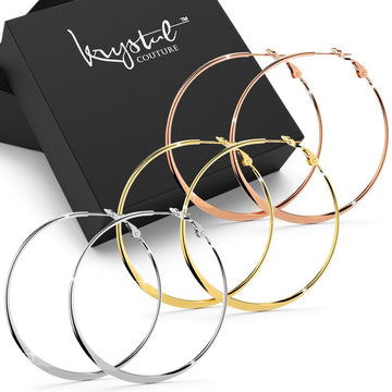 Boxed 3pr Semi Flattened Hoop Earrings Set 50mm - Brilliant Co