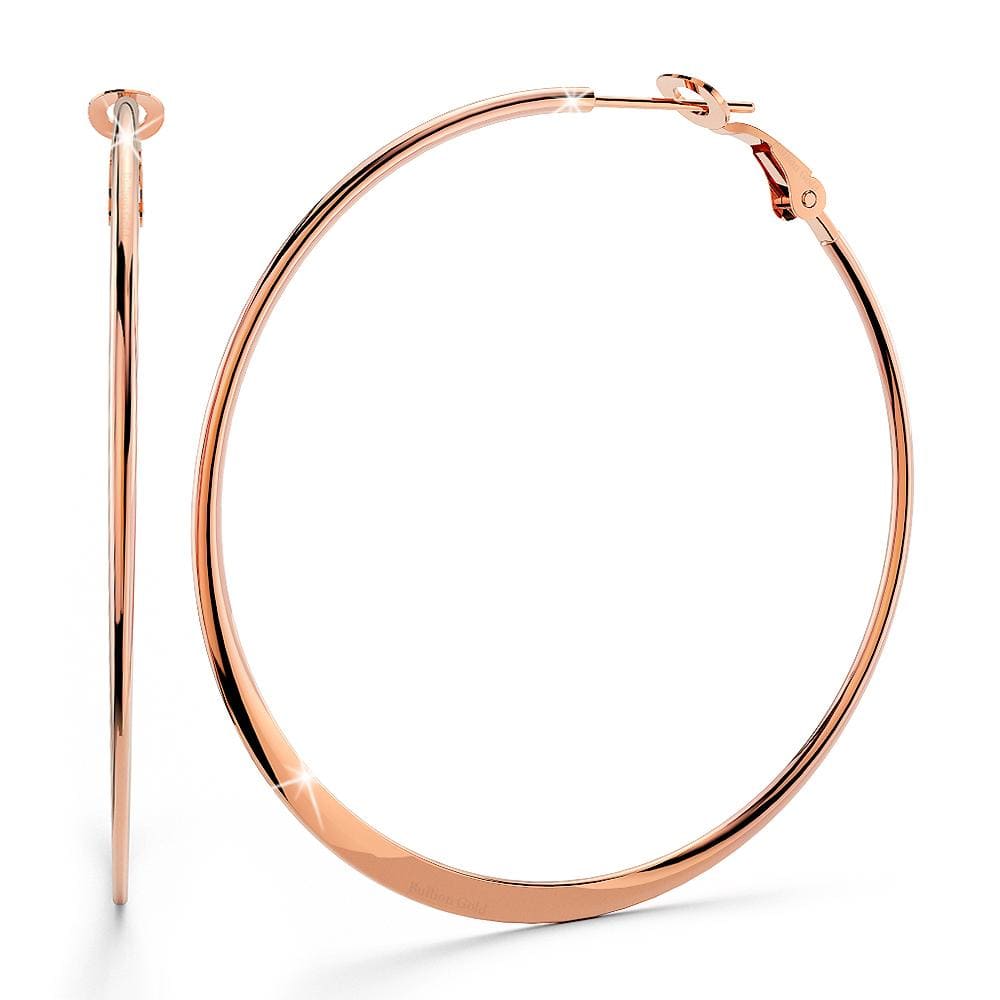 Boxed 3pr Semi Flattened Rose Gold Hoop Earrings Set - Brilliant Co