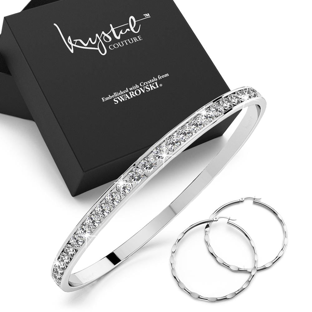 Boxed Classic Bangle and Hoops Set Embellished with Swarovski crystals