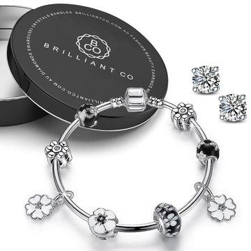 Pandora Inspired Full Set Beaded Charm Bracelet - White - Brilliant Co