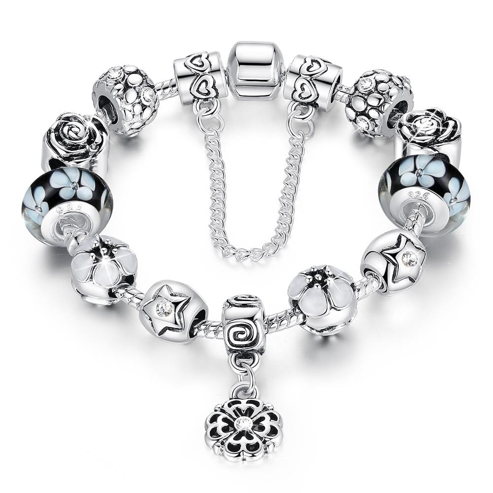 Pandora Inspired Full Set Beaded Charm Bracelet - White - Brilliant Co