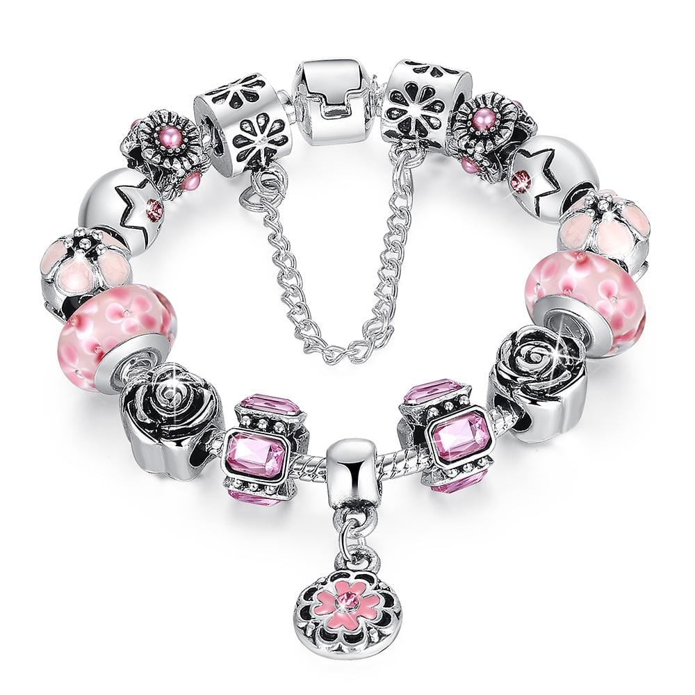 Boxed Pandora Inspired Full Set Beaded Charm Bracelet