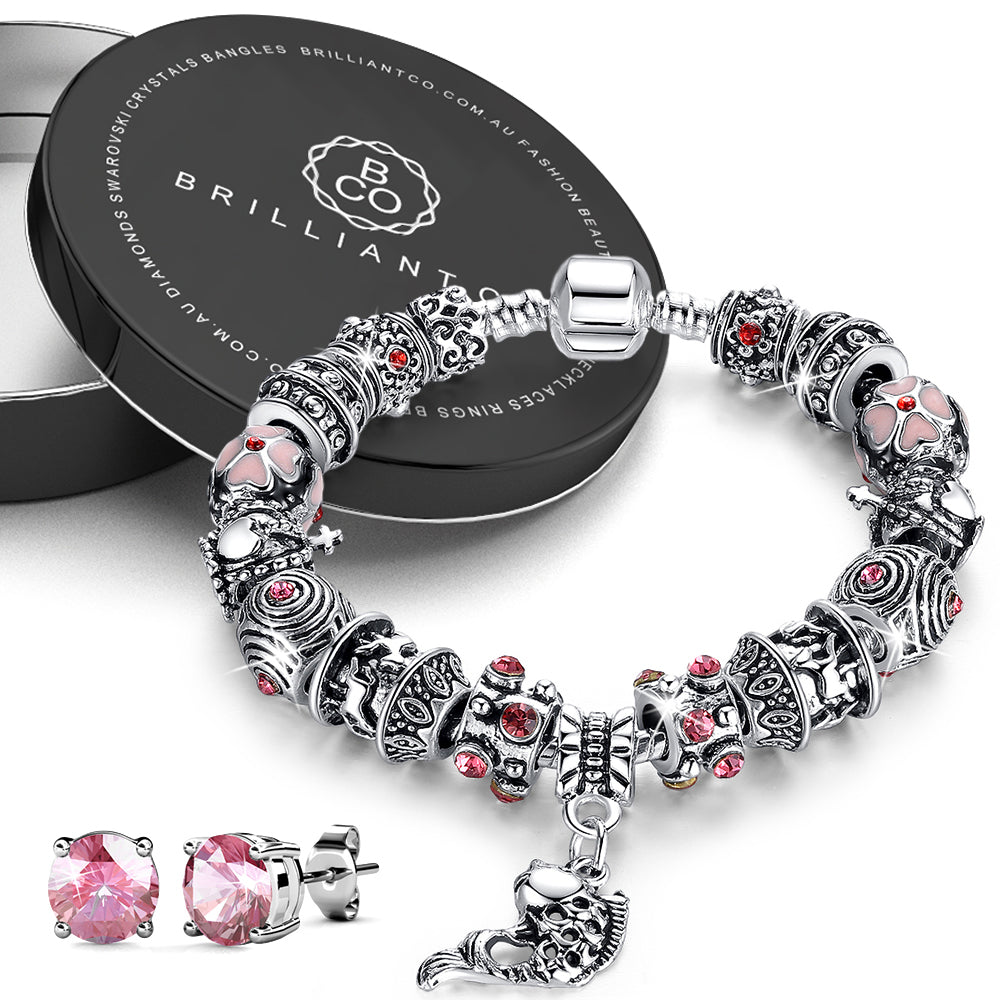 Boxed Pandora Inspired Full Set Beaded Charm Bracelet