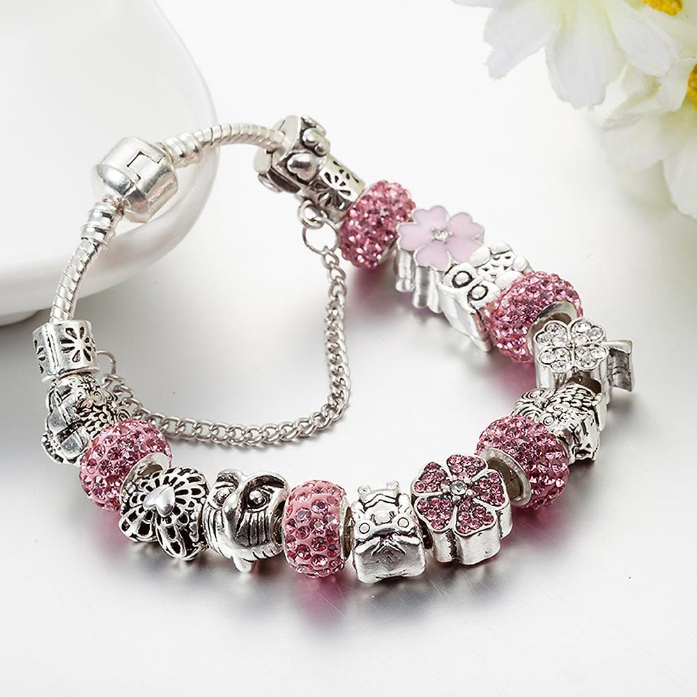 Boxed Set of Pandora Inspired Bead Charm Bracelet and Exquisite Swarovski® Crystal Encrusted Earrings - Brilliant Co