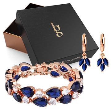 Boxed 18ct Rose Gold Sapphire Bracelet Set 17cm
