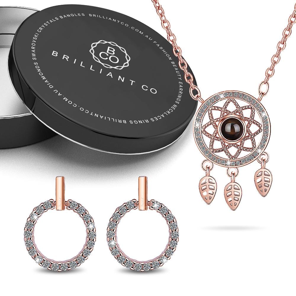 Boxed Rose Gold Plated Necklace and Earrings Set - Brilliant Co