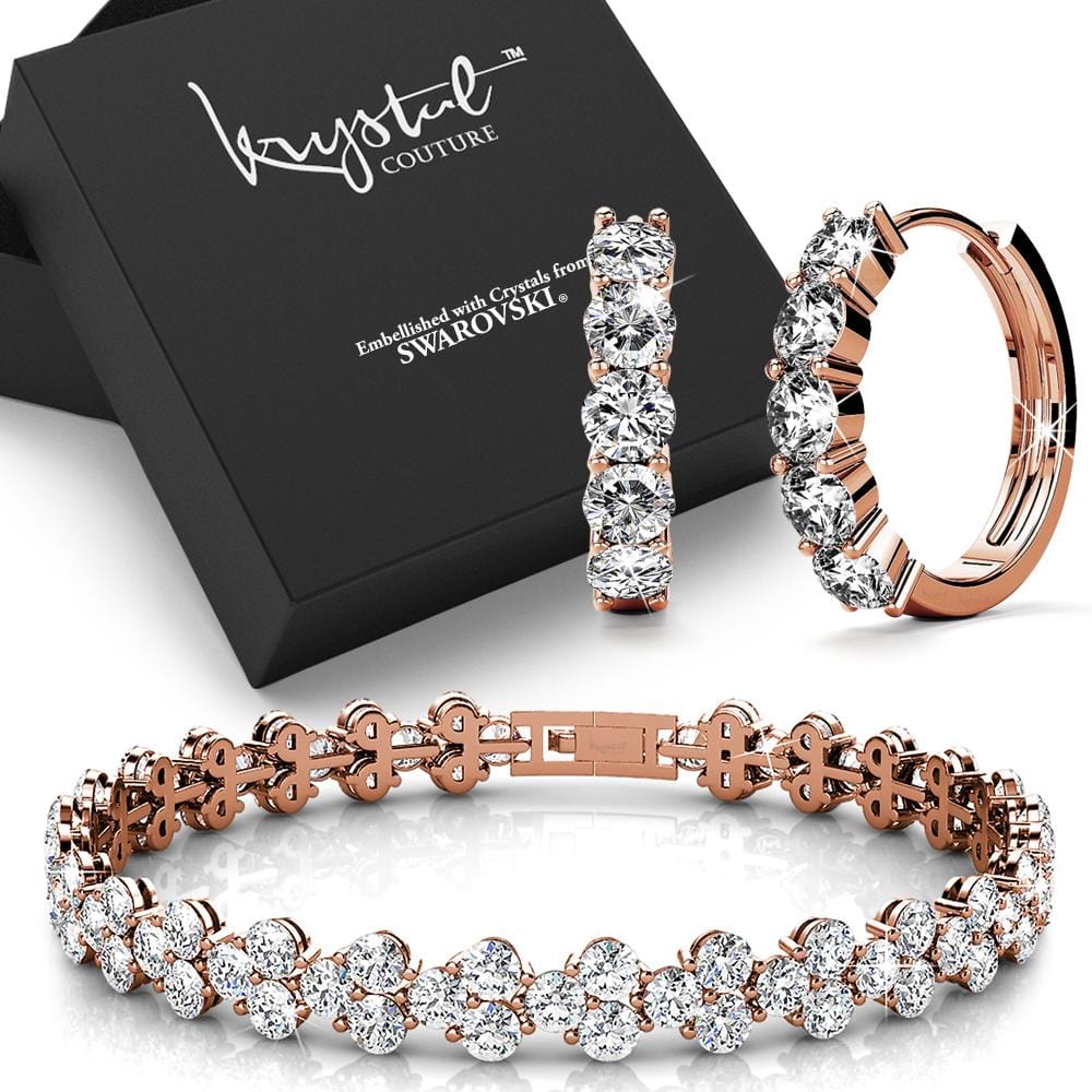 Boxed 18K Rose Gold Bracelet and Earrings Set Embellished with Swarovski crystals - Brilliant Co