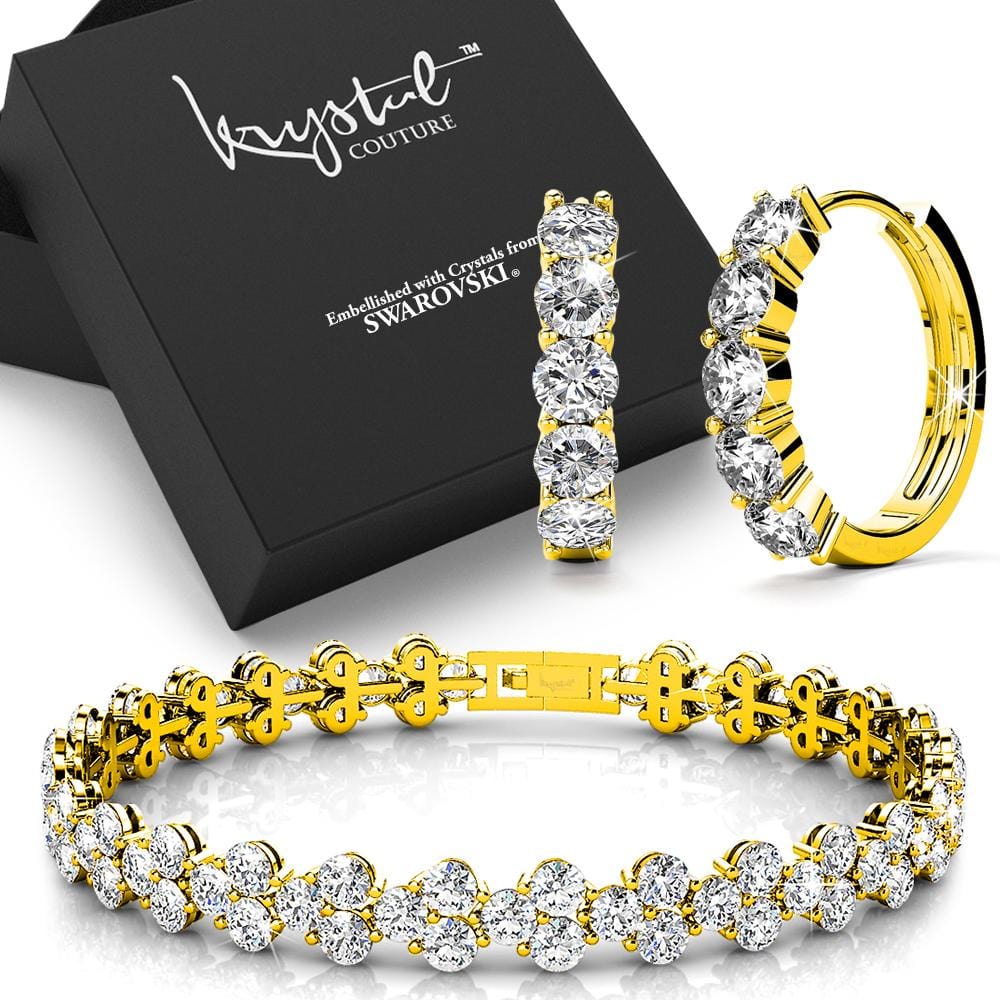Boxed 18K Gold Bracelet and Earrings Set Embellished with Swarovski crystals - Brilliant Co