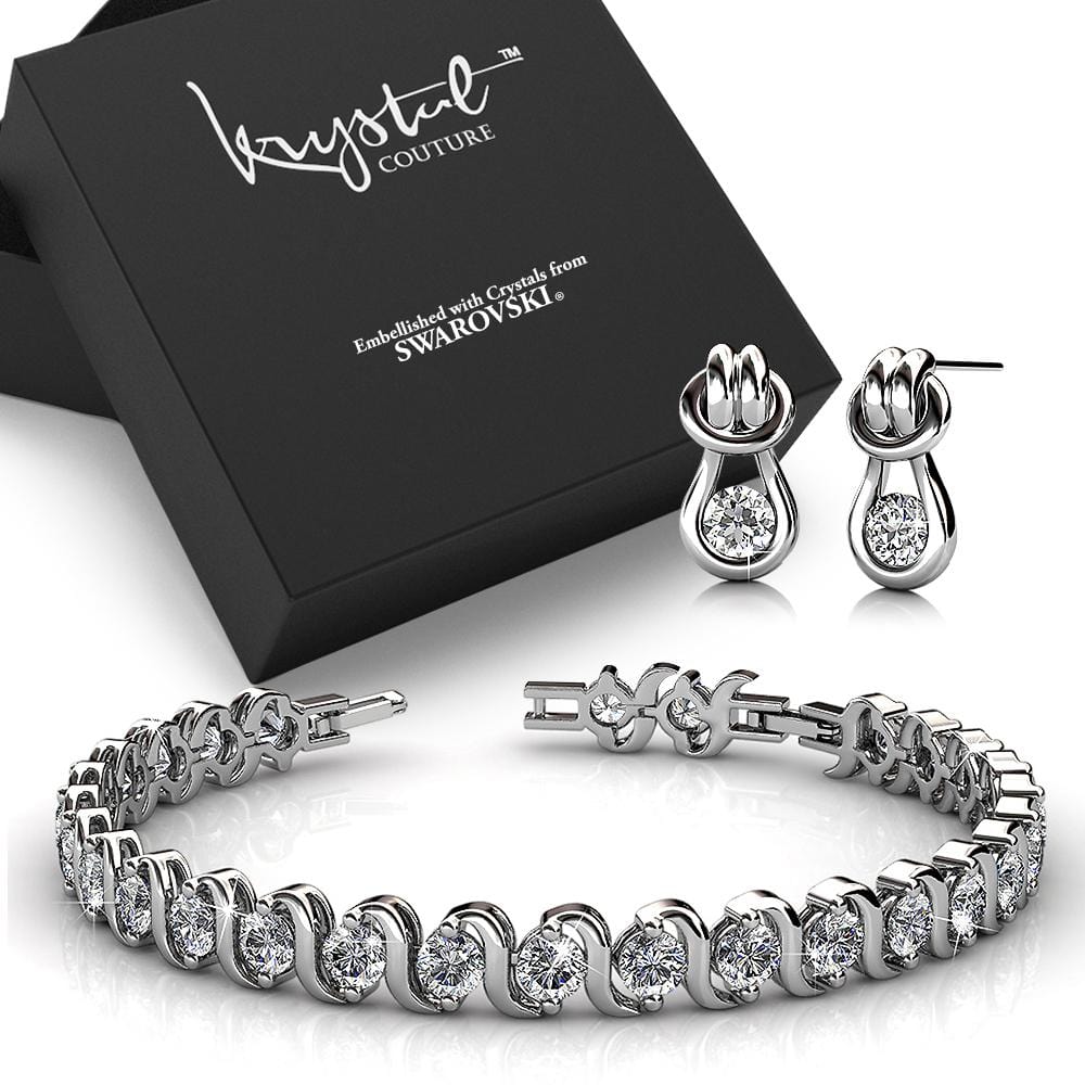 Boxed Bracelet and Earrings Set Embellished with Swarovski crystals - Brilliant Co
