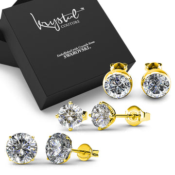 Boxed 3 Pairs of Gold Earrings Set Embellished with SWAROVSKI® Crystals