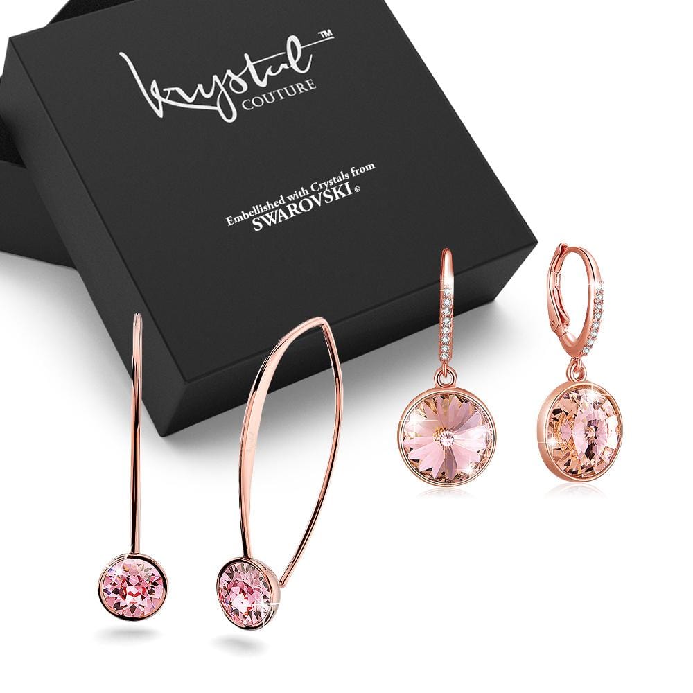 Boxed 2 Pairs of Rose Gold Earrings Set Embellished with Swarovski  Crystals